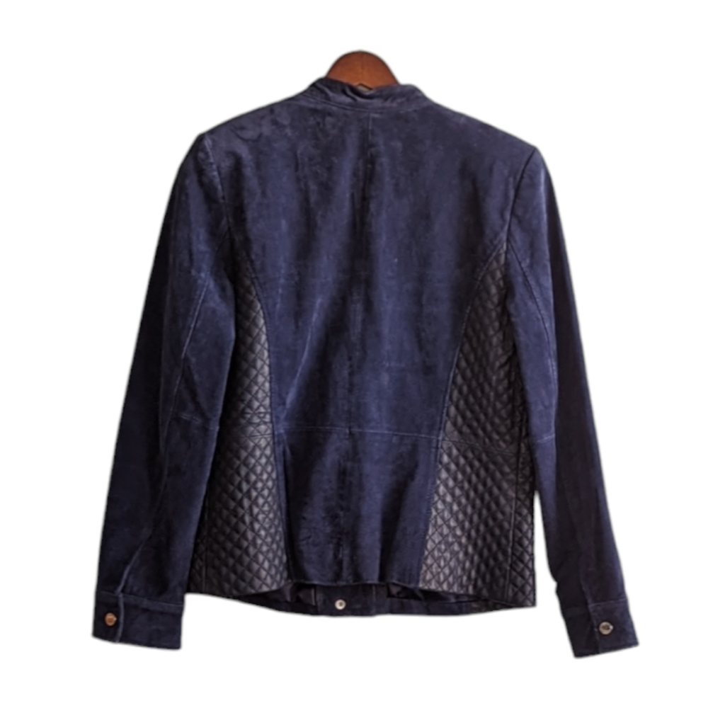 Isaac Mizrahi Live Suede/leather Jacket, Dark Blue, size 8 - Picture 2 of 10